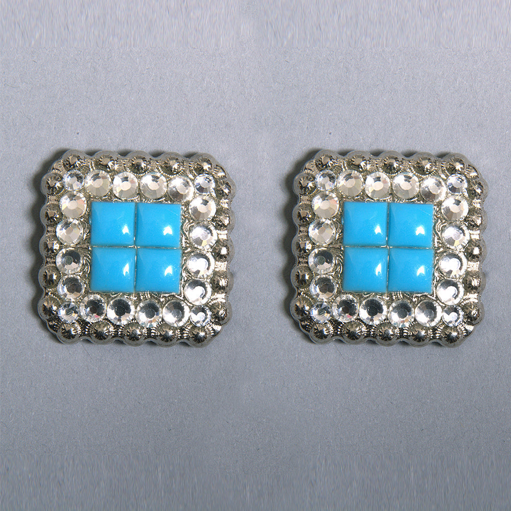 1 Pcs Hilason Turquoise Stone Clear Crystal Square Nickle Concho Saddle