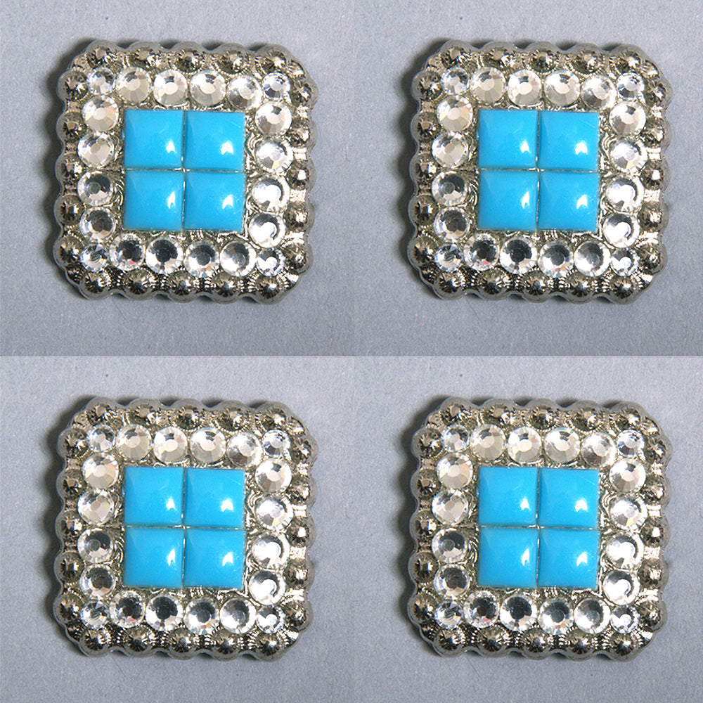 1 Pcs Hilason Turquoise Stone Clear Crystal Square Nickle Concho Saddle