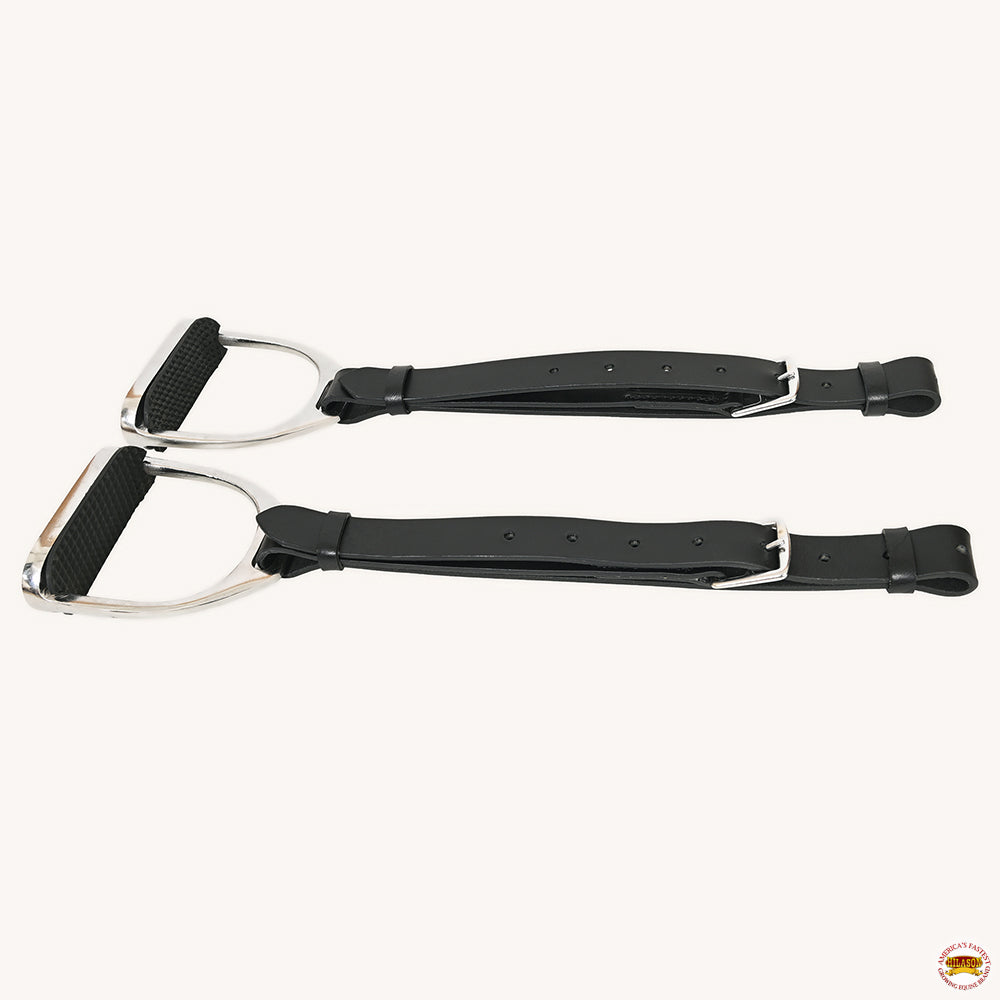 Horse Saddle Stirrups Hilason English Leather Pair Black W/ Hobble Strap