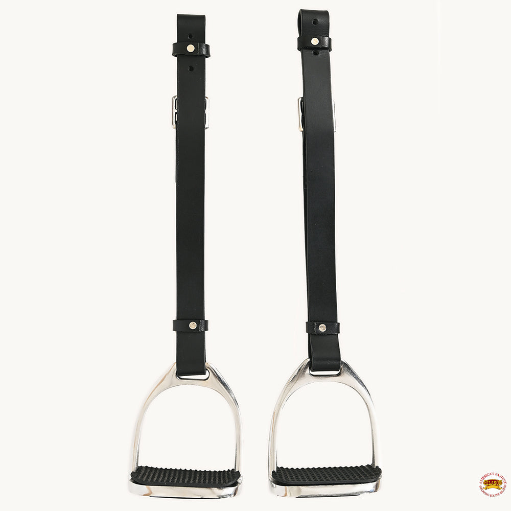 Horse Saddle Stirrups Hilason English Leather Pair Black W/ Hobble Strap