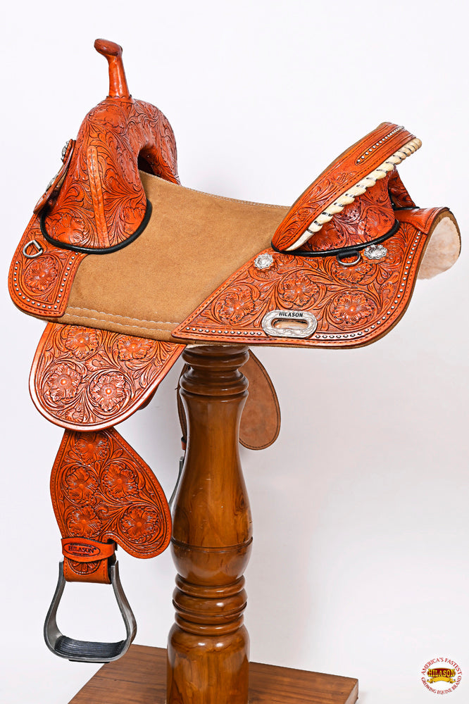 HILASON Treeless Horse Western Trail Barrel Racing American Leather Saddle