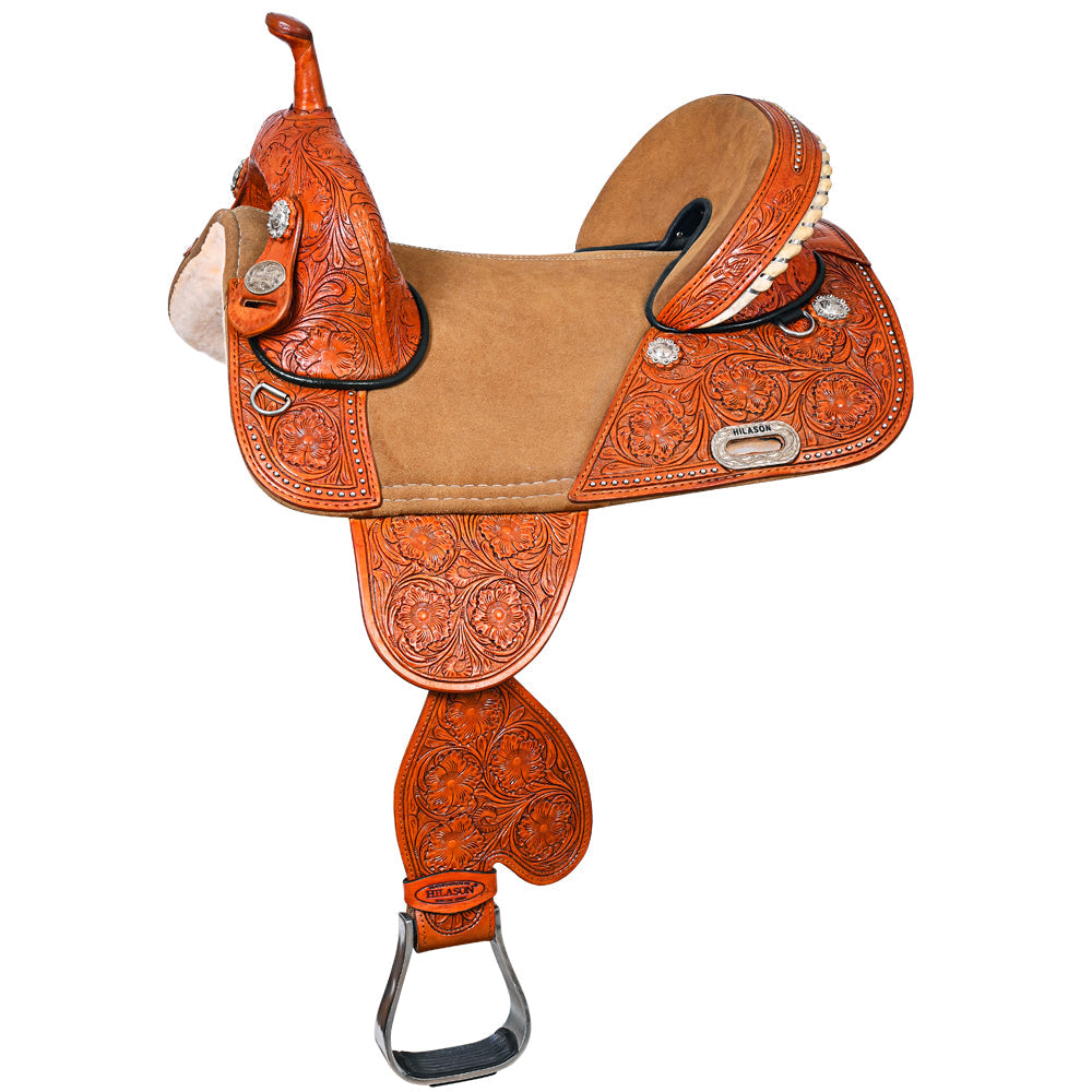 HILASON Treeless Horse Western Trail Barrel Racing American Leather Saddle