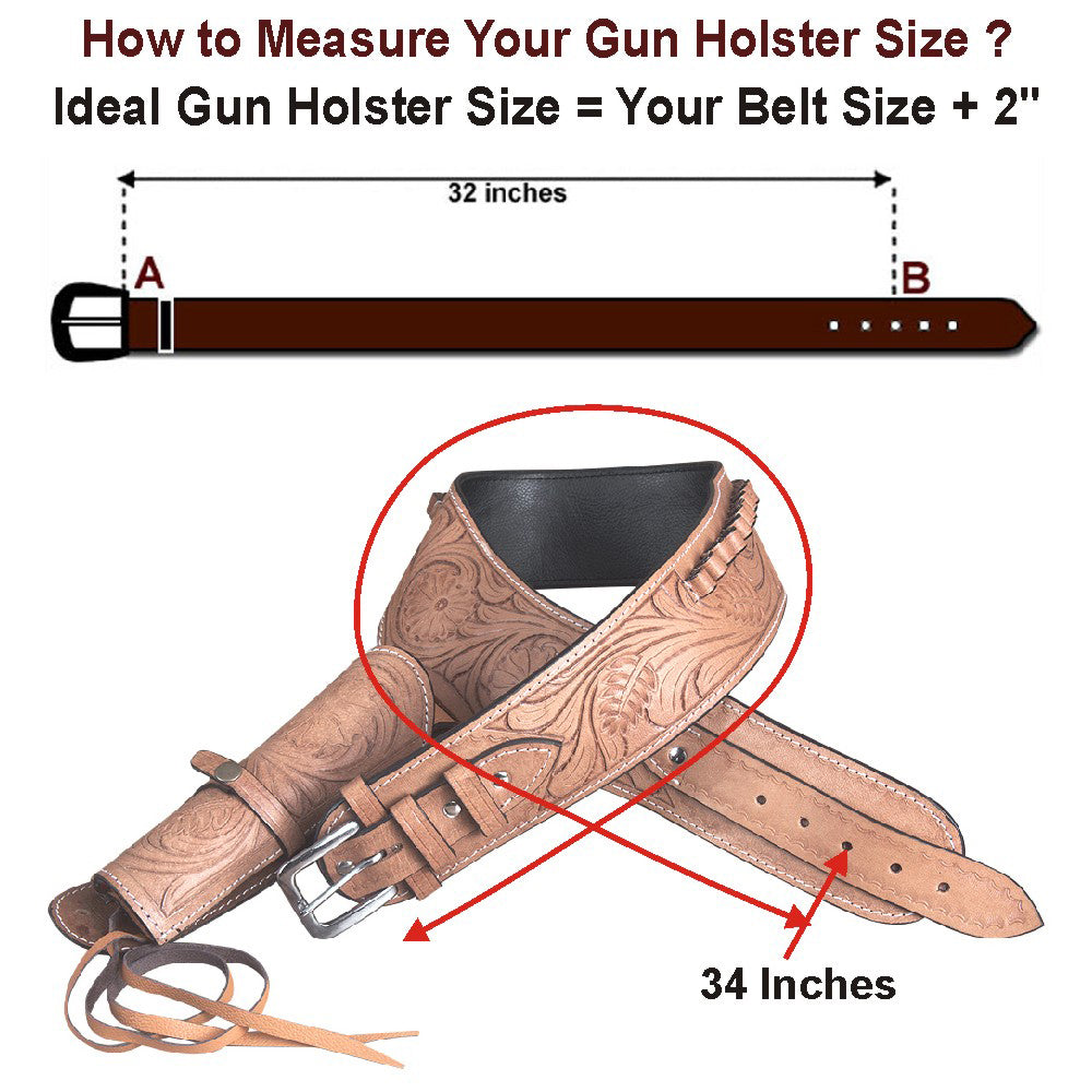 Hilason Western Right Hand Gun Holster Rig 22 Caliber Leather Cowboy