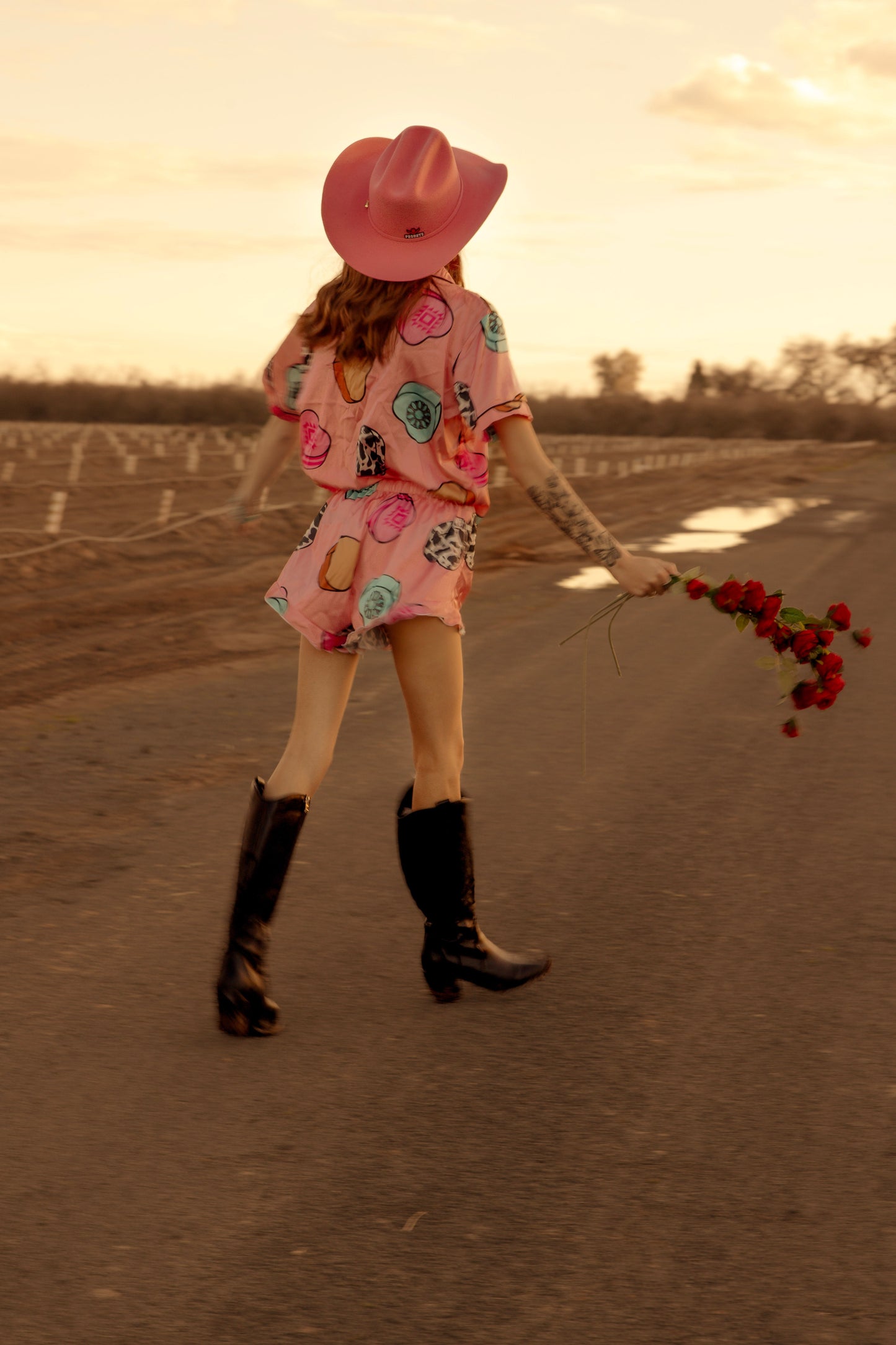 Cowboy Candy Heart Silky Pajama Sets