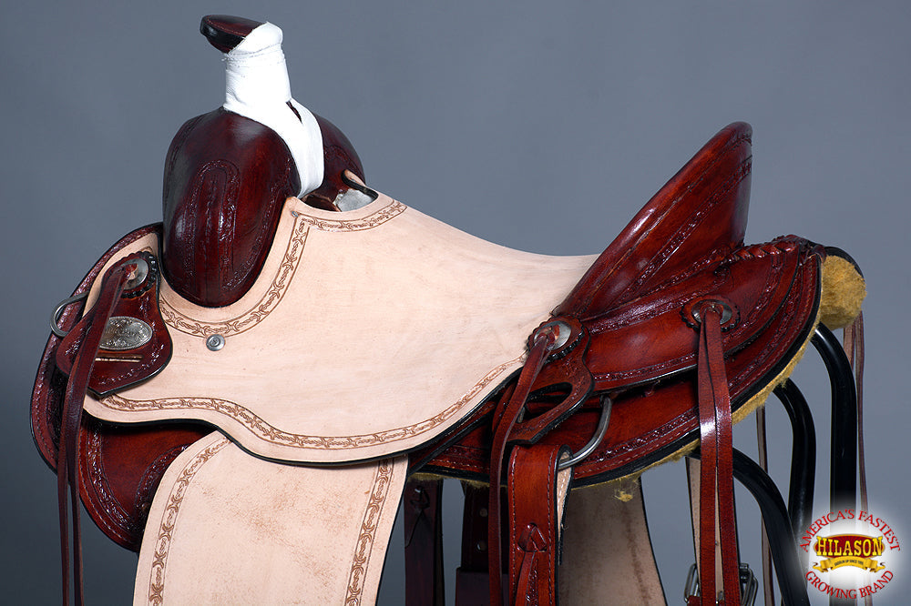 Western Horse Saddle American Leather Ranch Roping Trail Hilason Mahogany