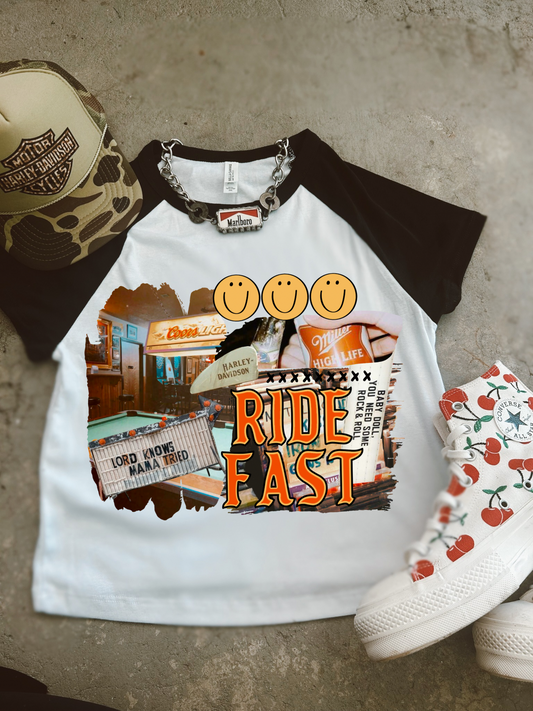 Ride Fast Micro Rib Raglan Baby Tee