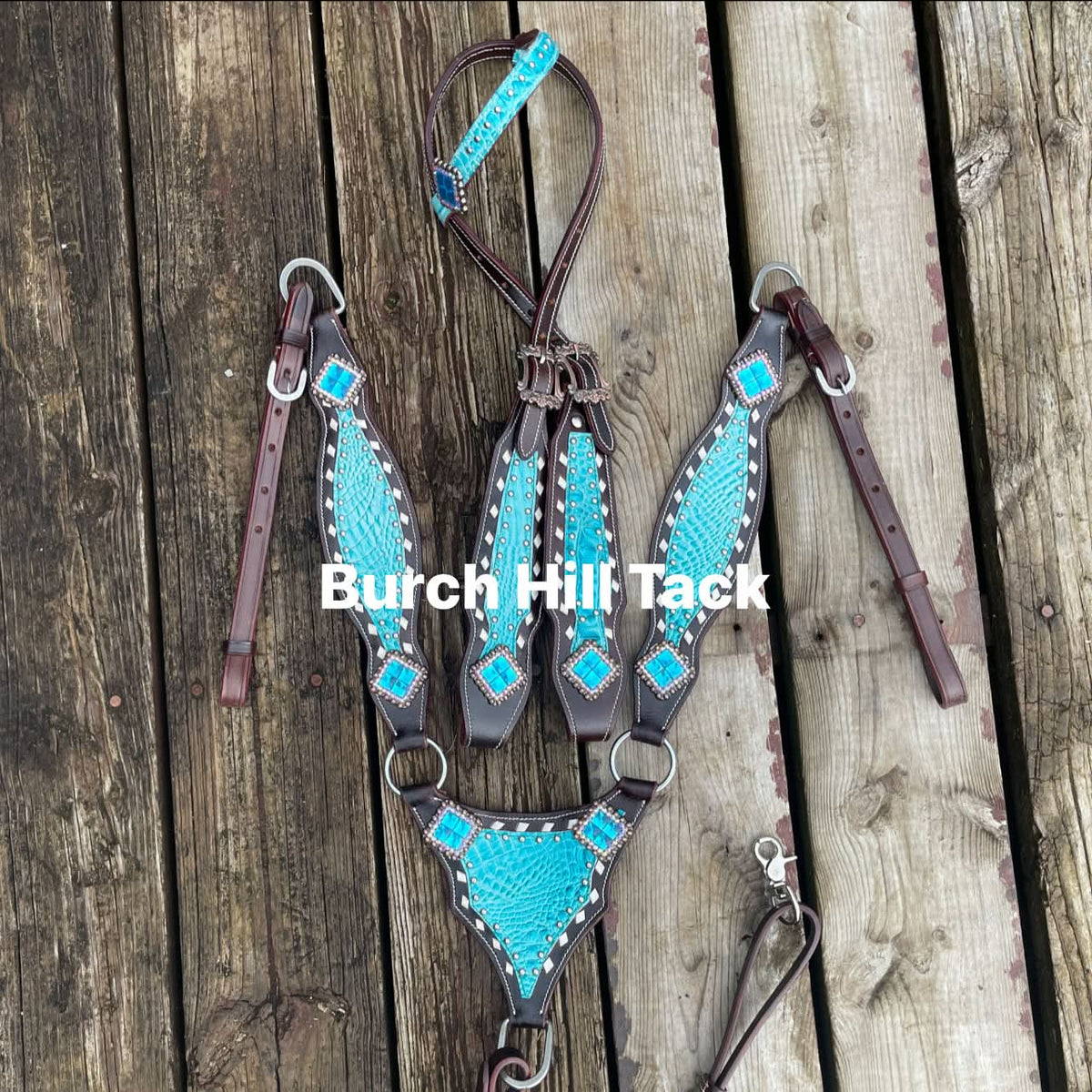 Pre Order Dark brown tack set with teal accent (BHT036)