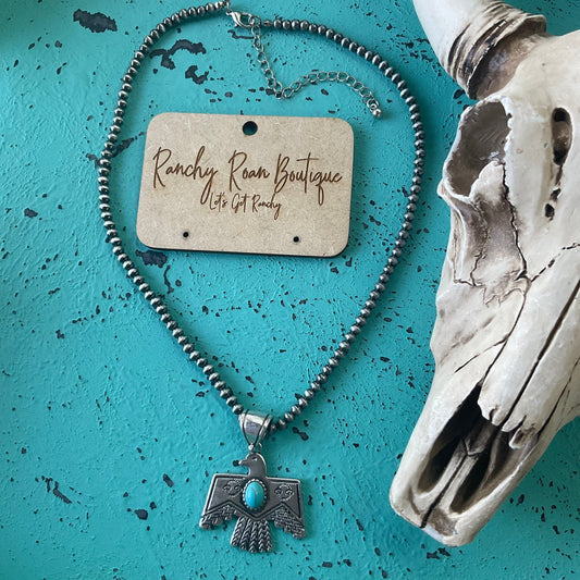 Turquoise Thunderbird Navajo Style Pearl Necklace