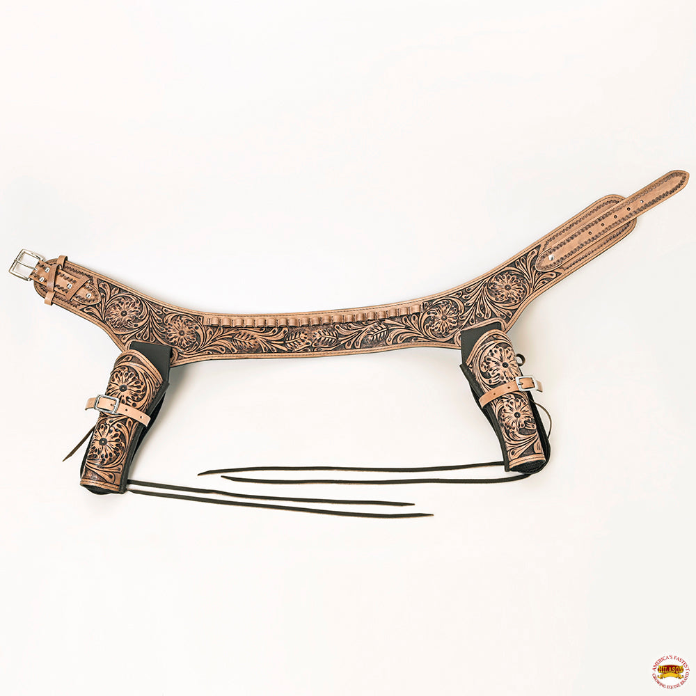 Hilason Western Double Hand Gun Holster Rig 44/45 Caliber Leather Cowboy