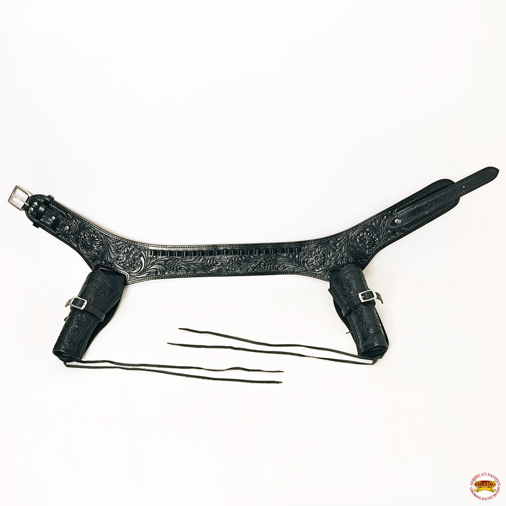 Hilason Double Caliber 44/45 Leather Western Cowboy Gun Rig Holster Black