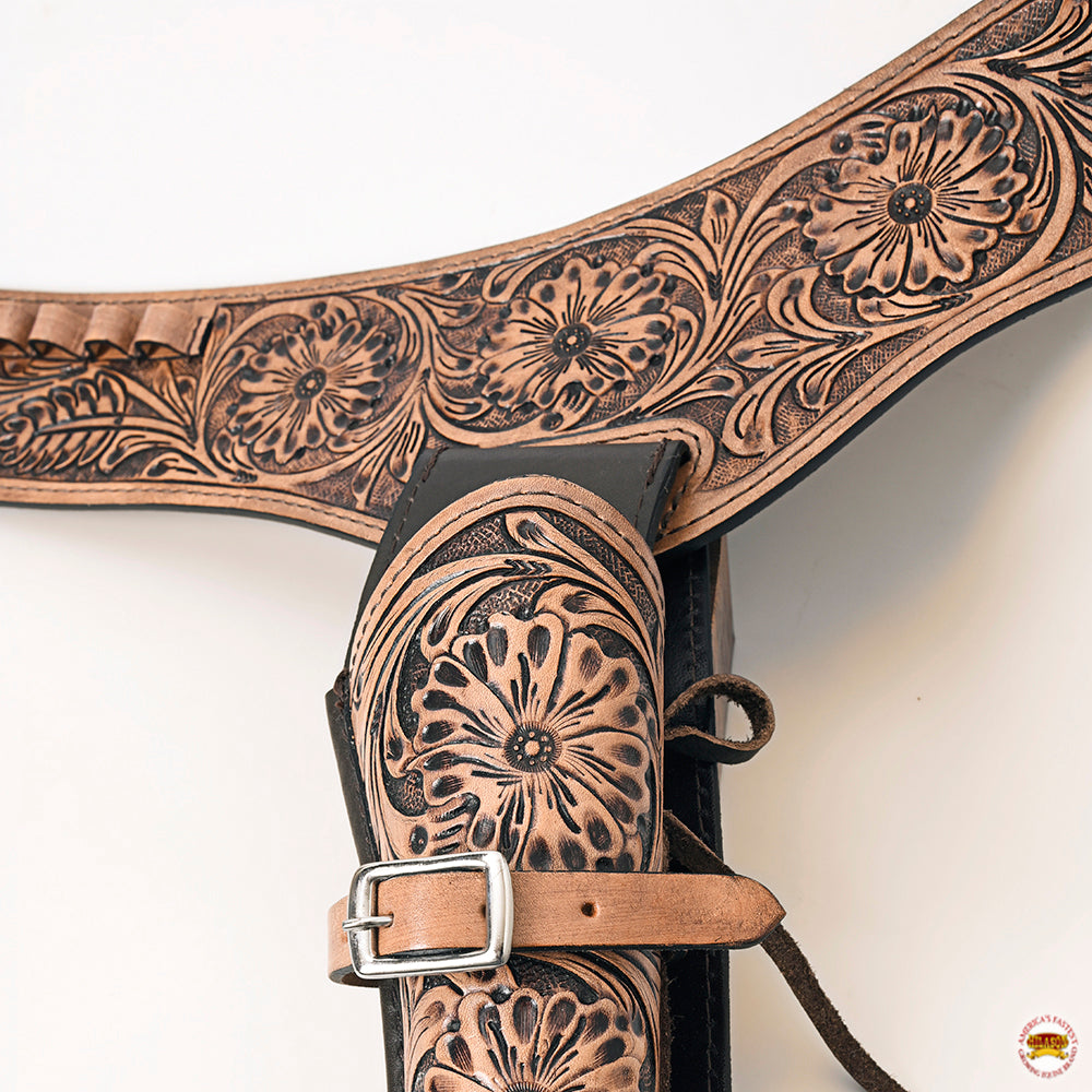 40 In Hilason Western Right Hand Gun Holster Rig 44/45 Cal Leather Cowboy
