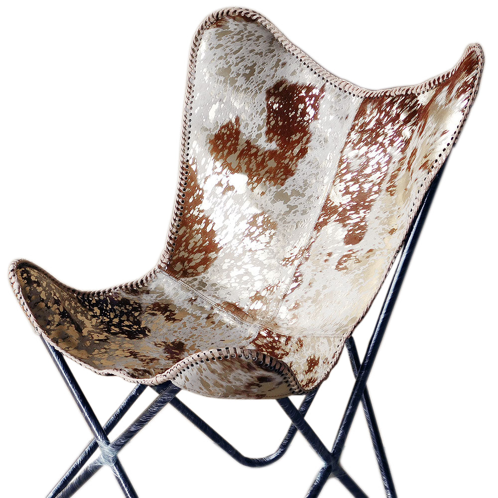 Genuine Leather Butterfly Chair Collapsible Lounge Modern Sling Accent Seat