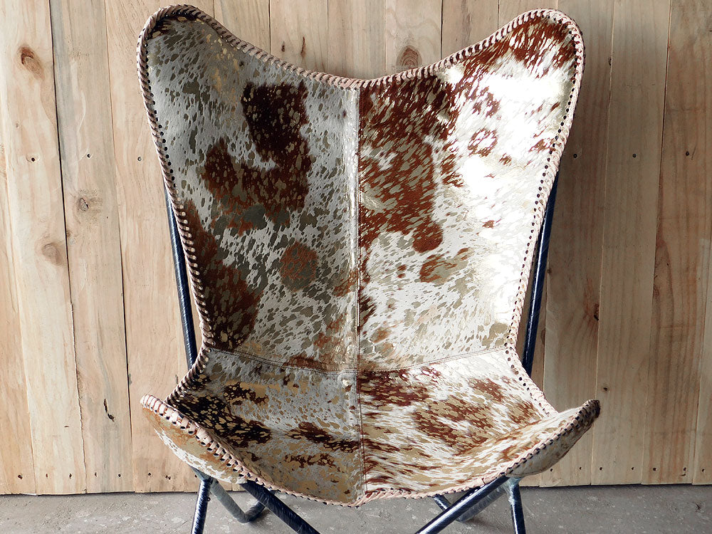 Genuine Leather Butterfly Chair Collapsible Lounge Modern Sling Accent Seat