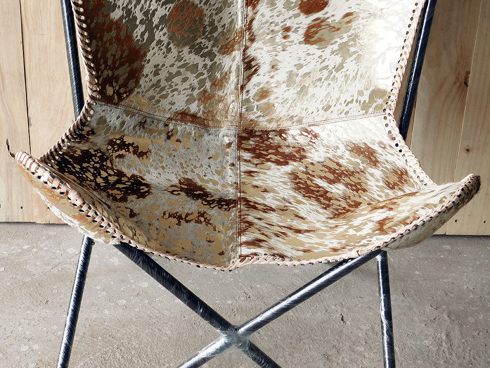 Genuine Leather Butterfly Chair Collapsible Lounge Modern Sling Accent Seat