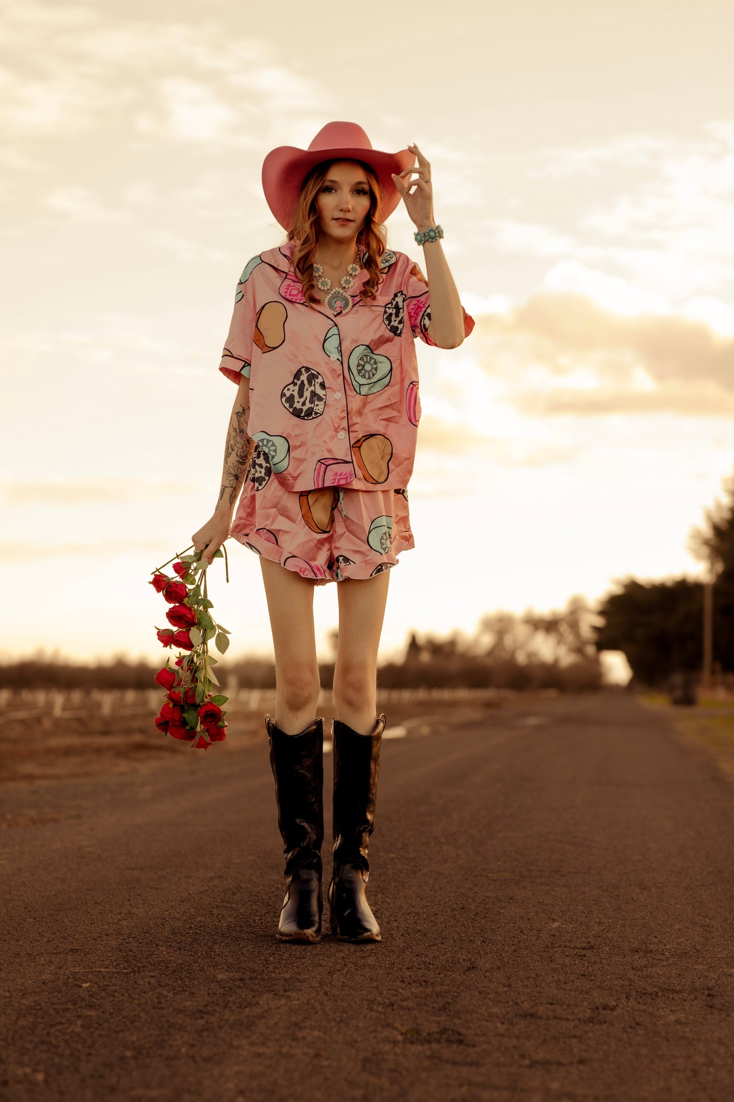 Cowboy Candy Heart Silky Pajama Sets