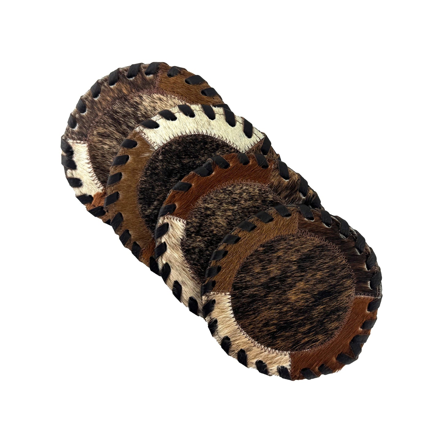 American West at Home Hair-On Hide 5" Round Coaster with Suede Backing - Brindle Center