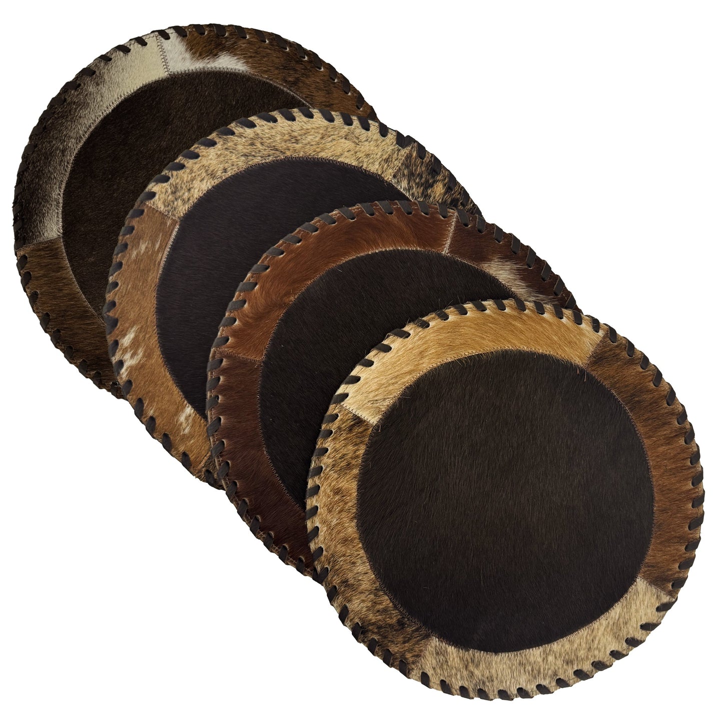 American West at Home Hair-On Hide 13" Round Placemat with Suede Backing - Brown Center