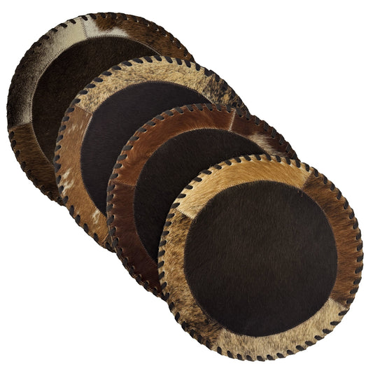 American West at Home Hair-On Hide 13" Round Placemat with Suede Backing - Brown Center