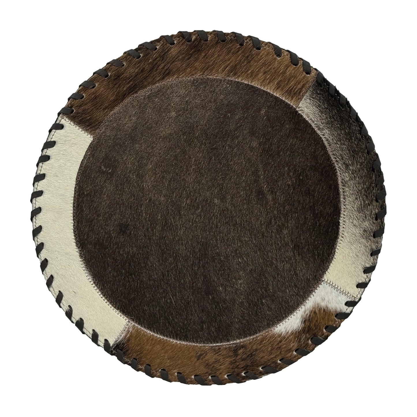 American West at Home Hair-On Hide 13" Round Placemat with Suede Backing - Brown Center