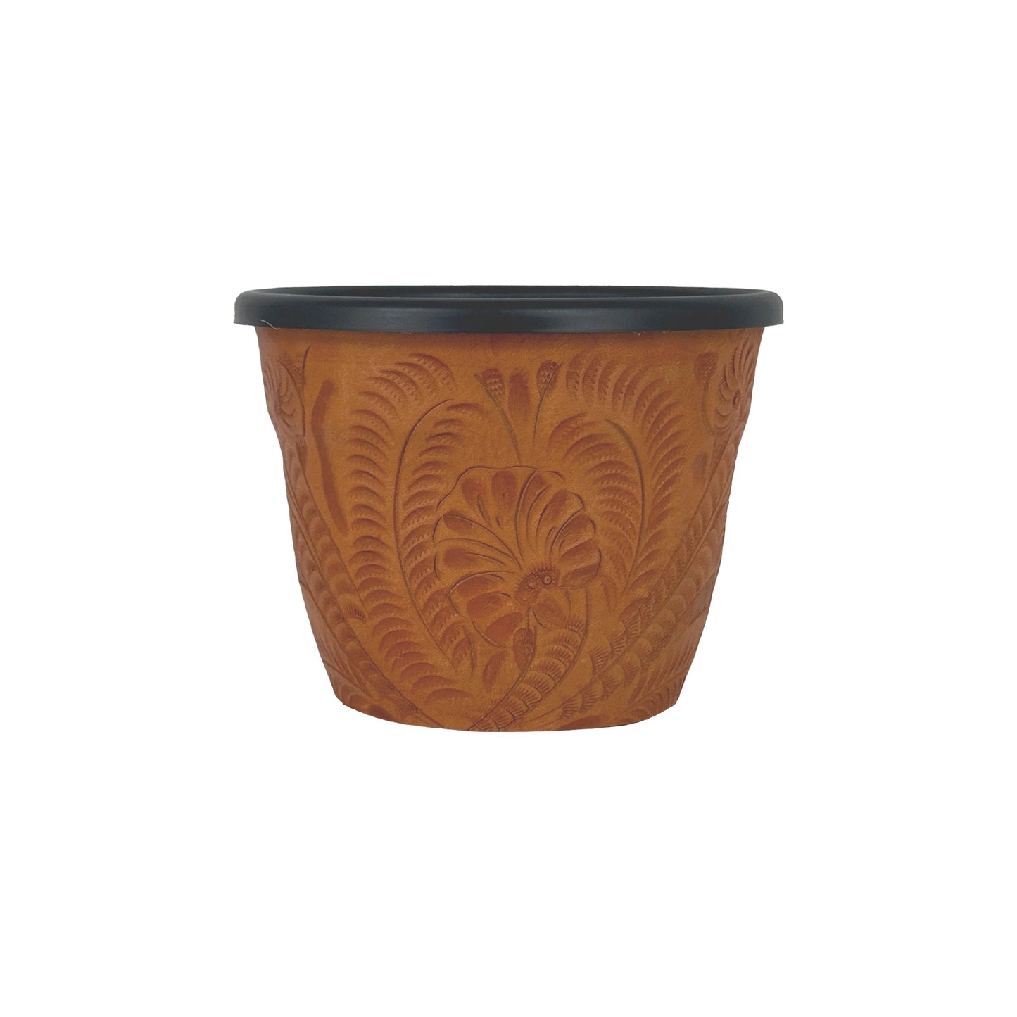 American West at Home 5.5" Round Planter with Tooled Leather - Small