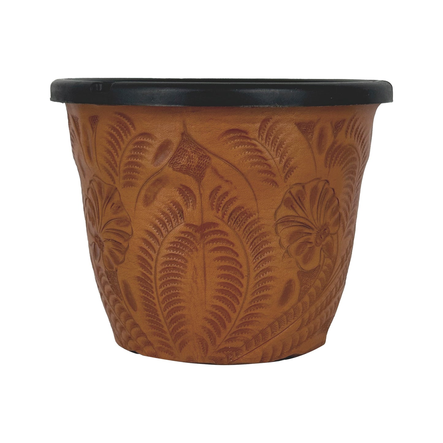 American West at Home 6.5" Round Planter with Tooled Leather - Medium