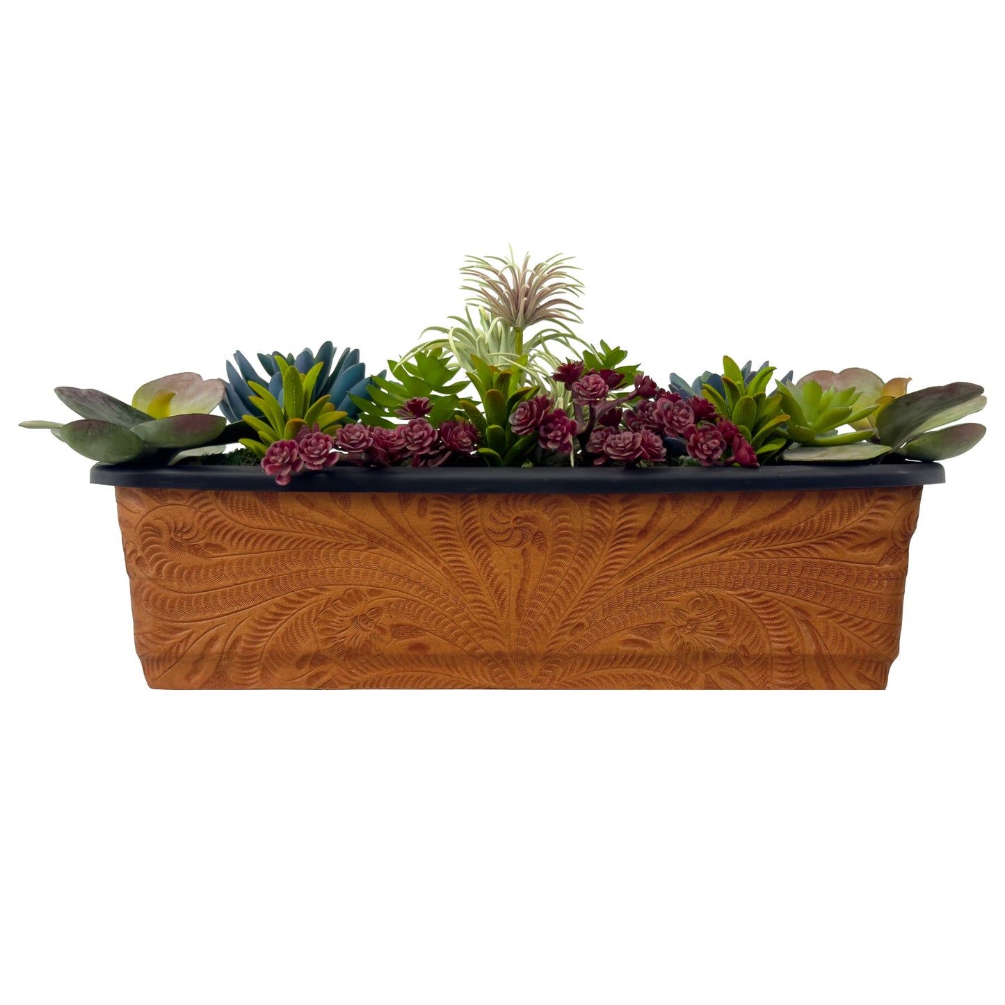 American West at Home 18" Rectangle Planter with Tooled Leather - Large