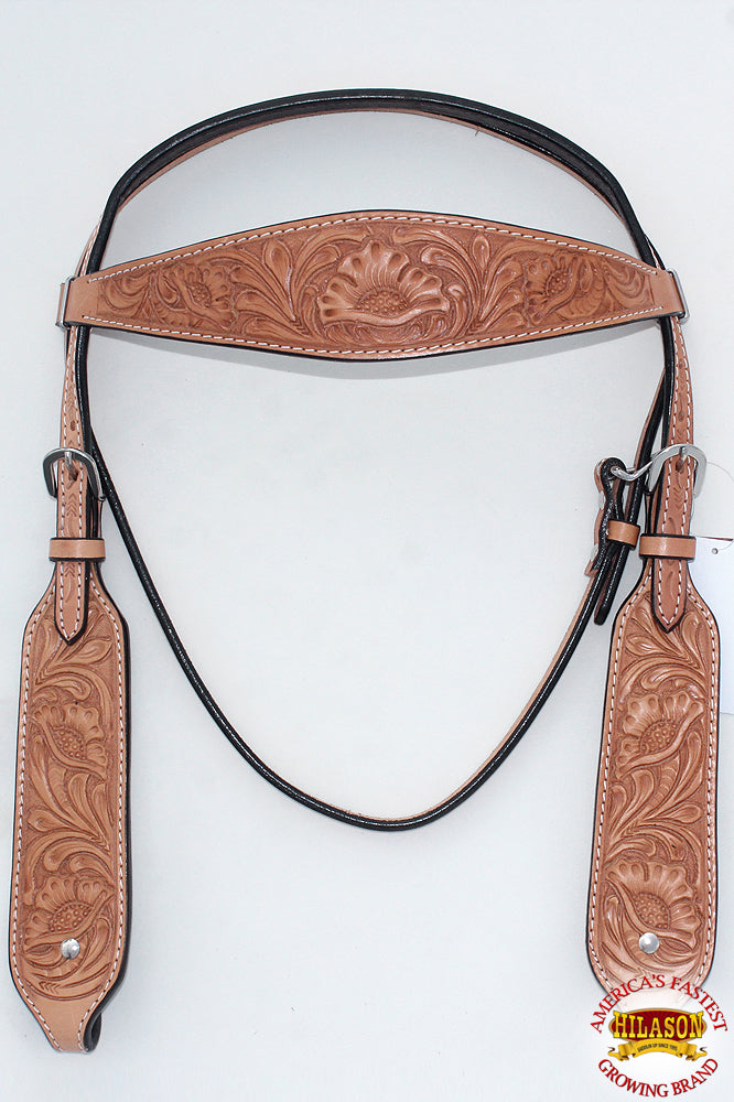 Hilason Western Horse Headstall Bridle American Leather Tan Floral Carved