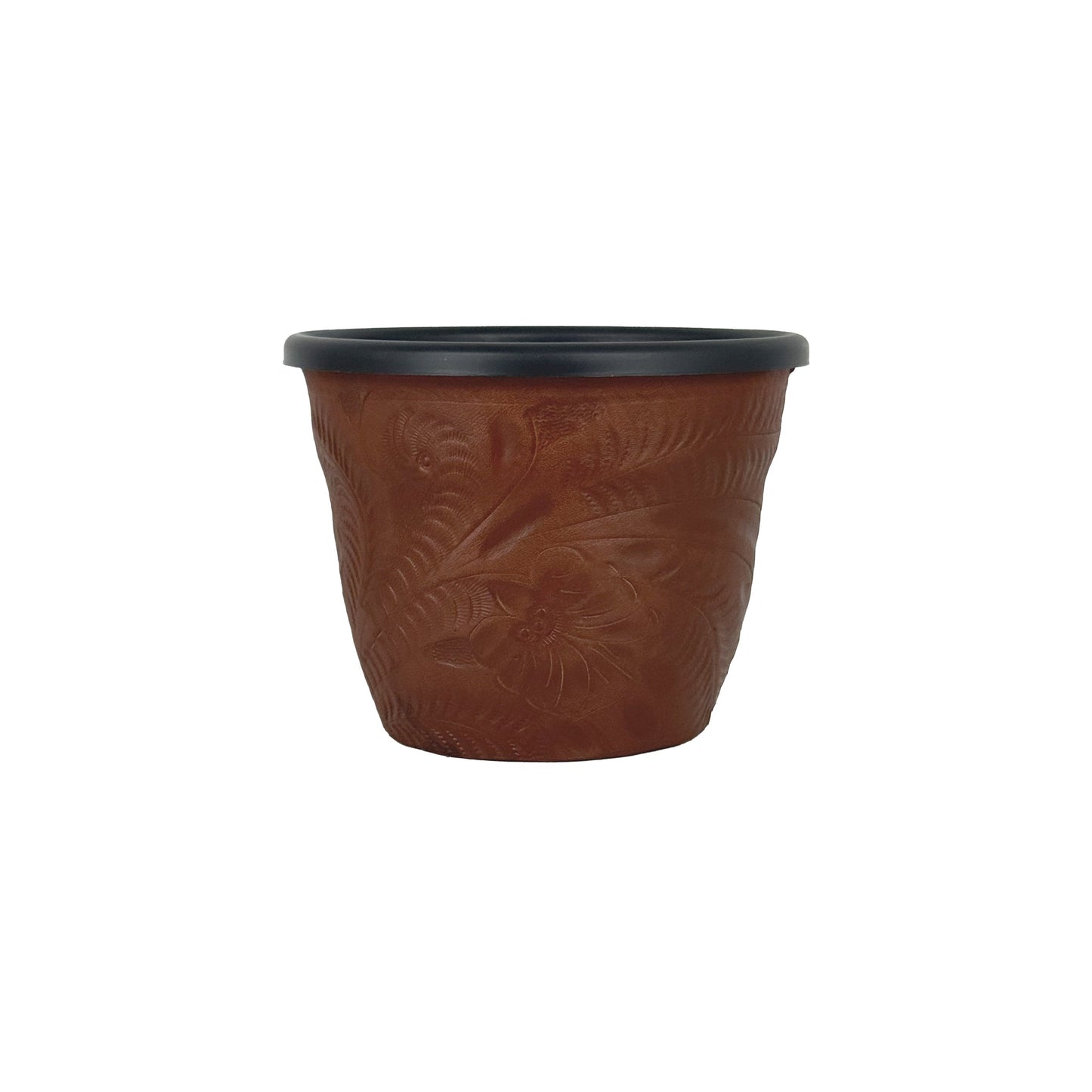 American West at Home 5.5" Round Planter with Tooled Leather - Small