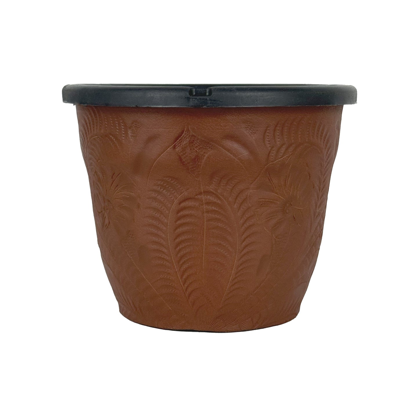 American West at Home 6.5" Round Planter with Tooled Leather - Medium