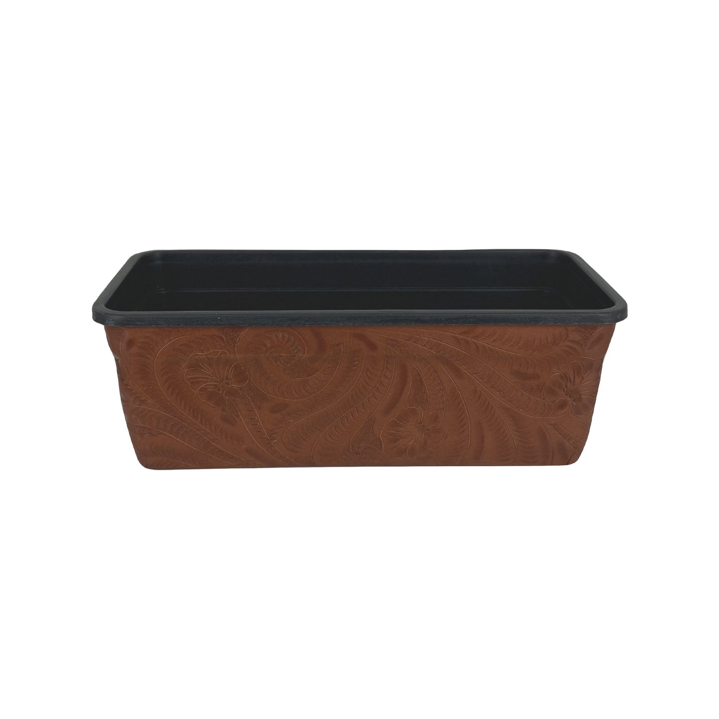 American West at Home 10" Rectangle Planter with Tooled Leather - Small