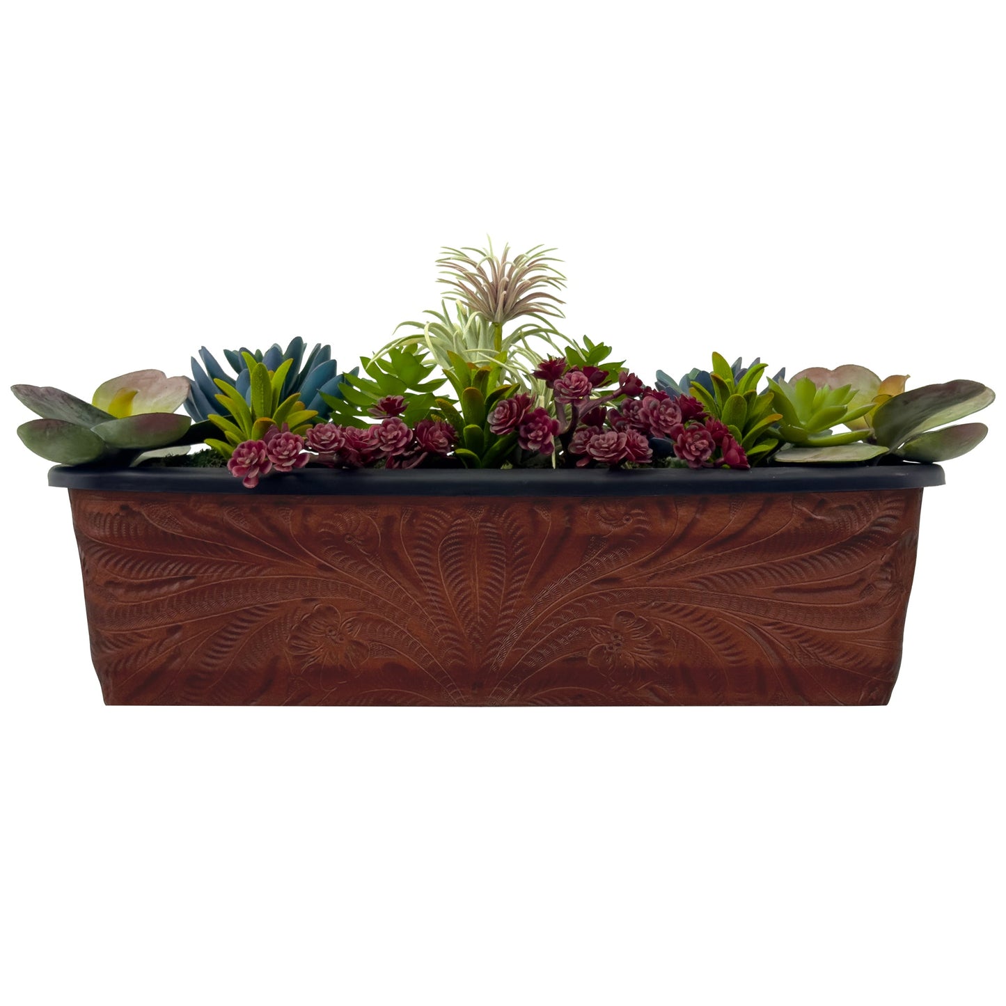 American West at Home 18" Rectangle Planter with Tooled Leather - Large