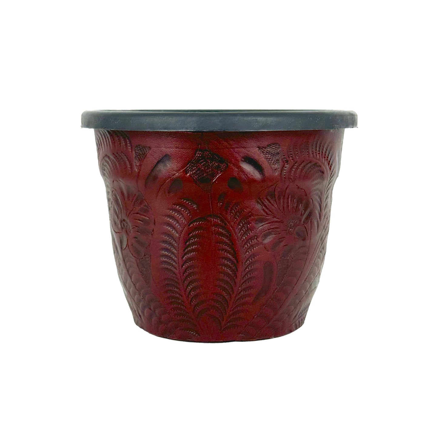 American West at Home 5.5" Round Planter with Tooled Leather - Small