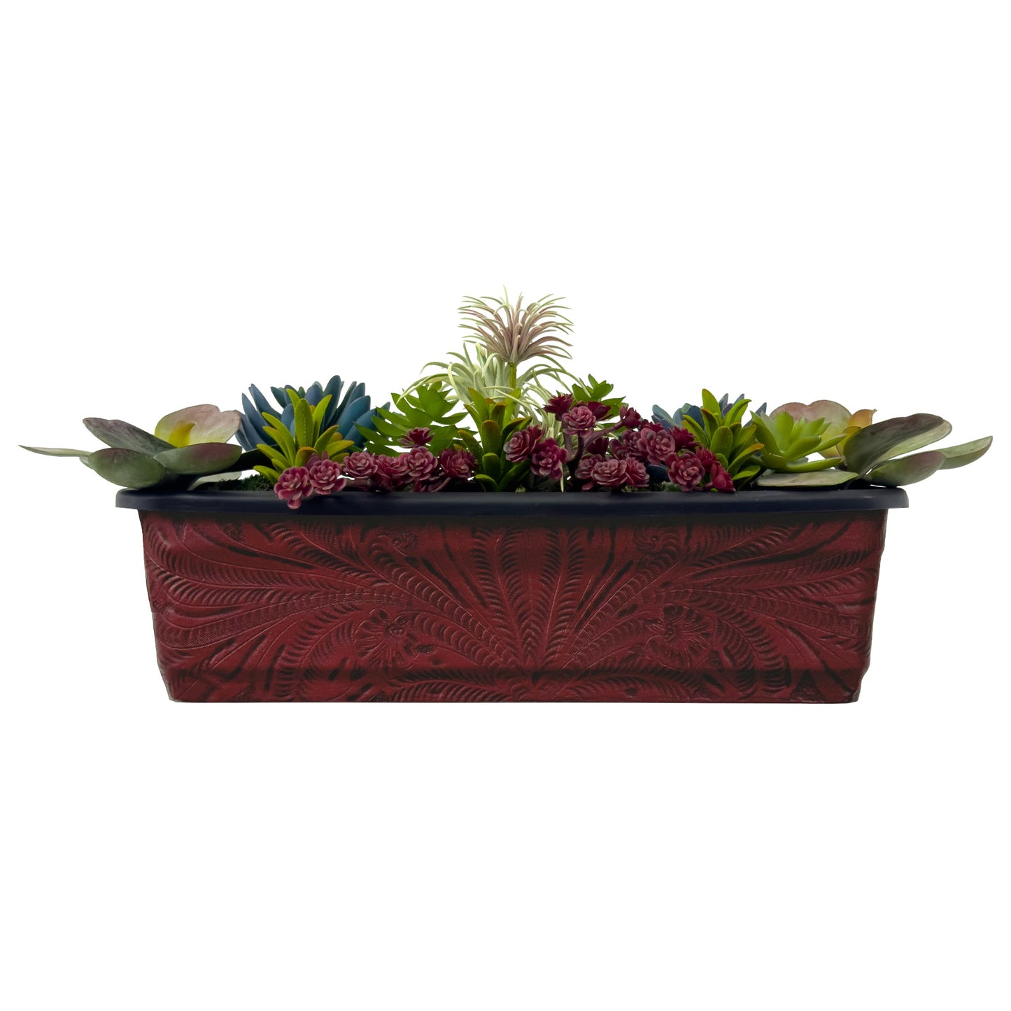 American West at Home 10" Rectangle Planter with Tooled Leather - Small