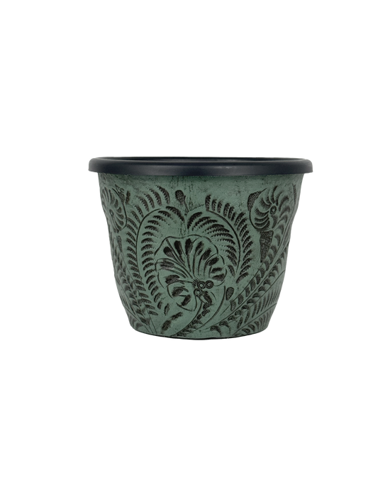 American West at Home 5.5" Round Planter with Tooled Leather - Small