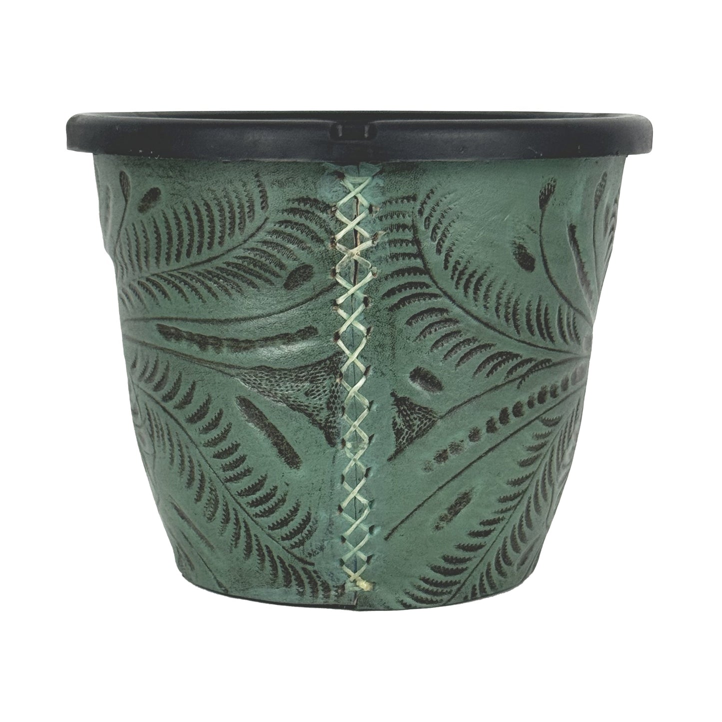 American West at Home 6.5" Round Planter with Tooled Leather - Medium