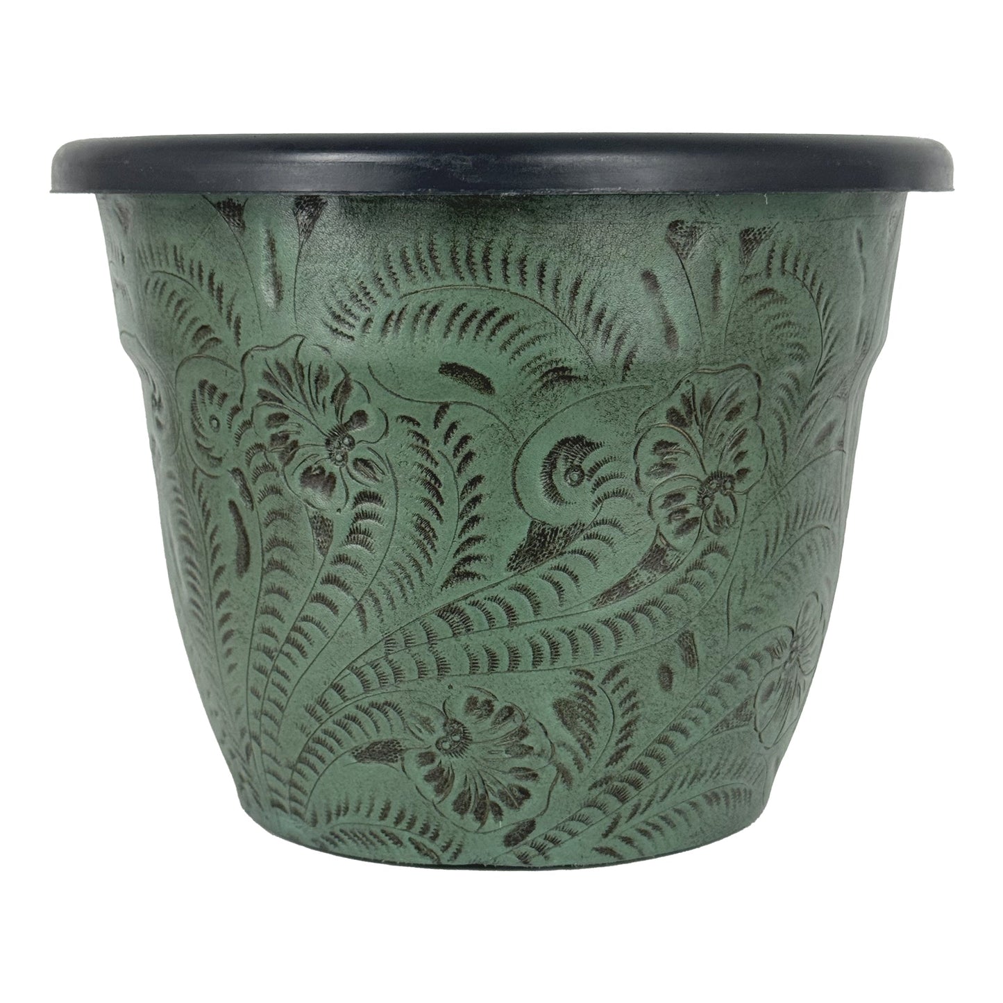 American West at Home 10" Round Planter with Tooled Leather - Large