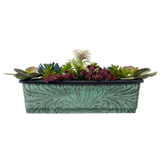 American West at Home 14" Rectangle Planter with Tooled Leather - Medium