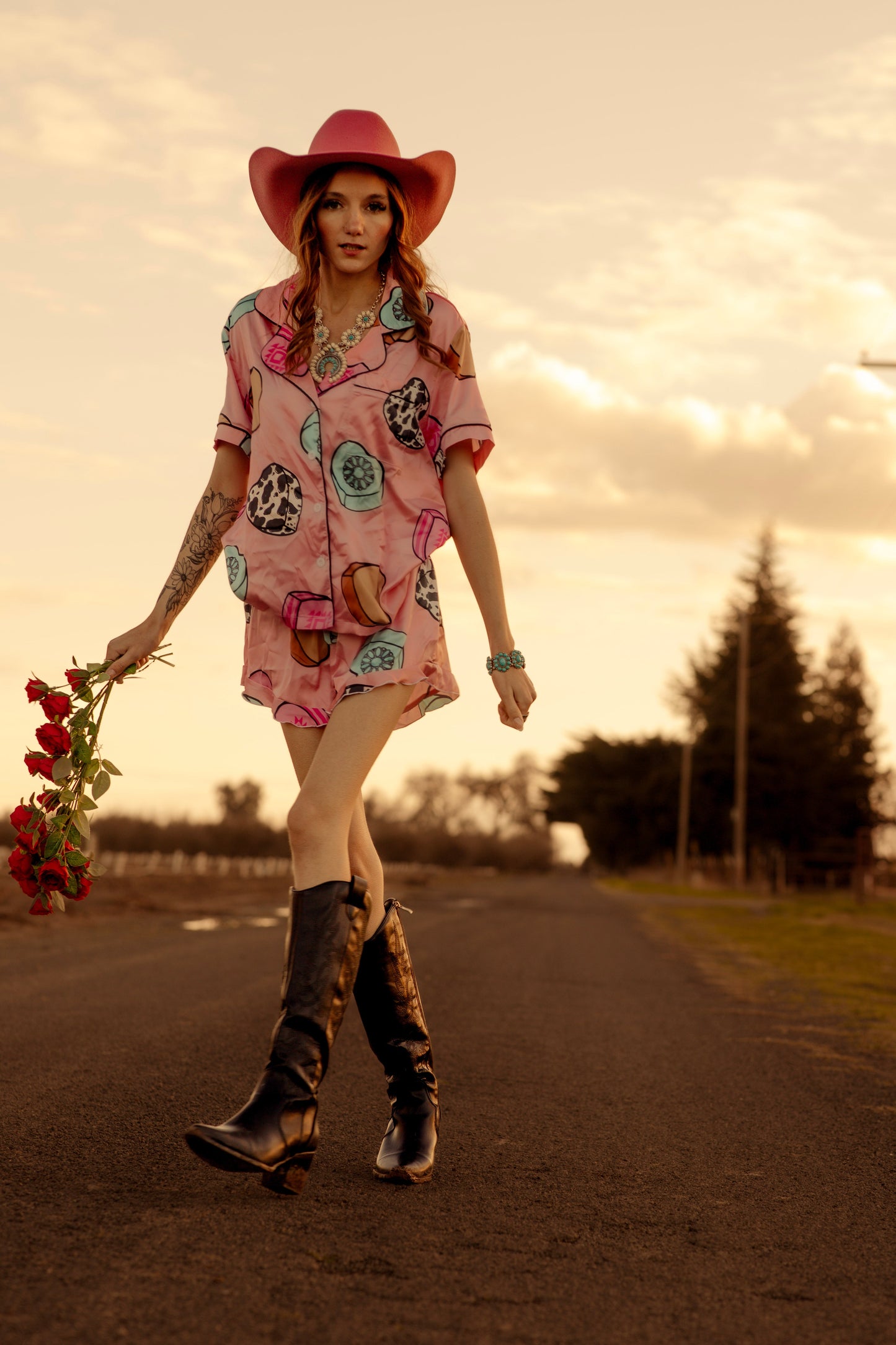 Cowboy Candy Heart Silky Pajama Sets