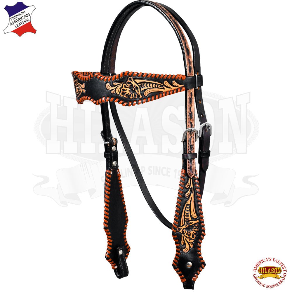 HILASON Western Horse Floral Fringes Headstall Breast Collar Set Genuine Leather Black