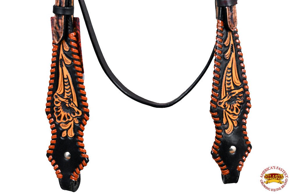 HILASON Western Horse Floral Fringes Headstall Breast Collar Set Genuine Leather Black