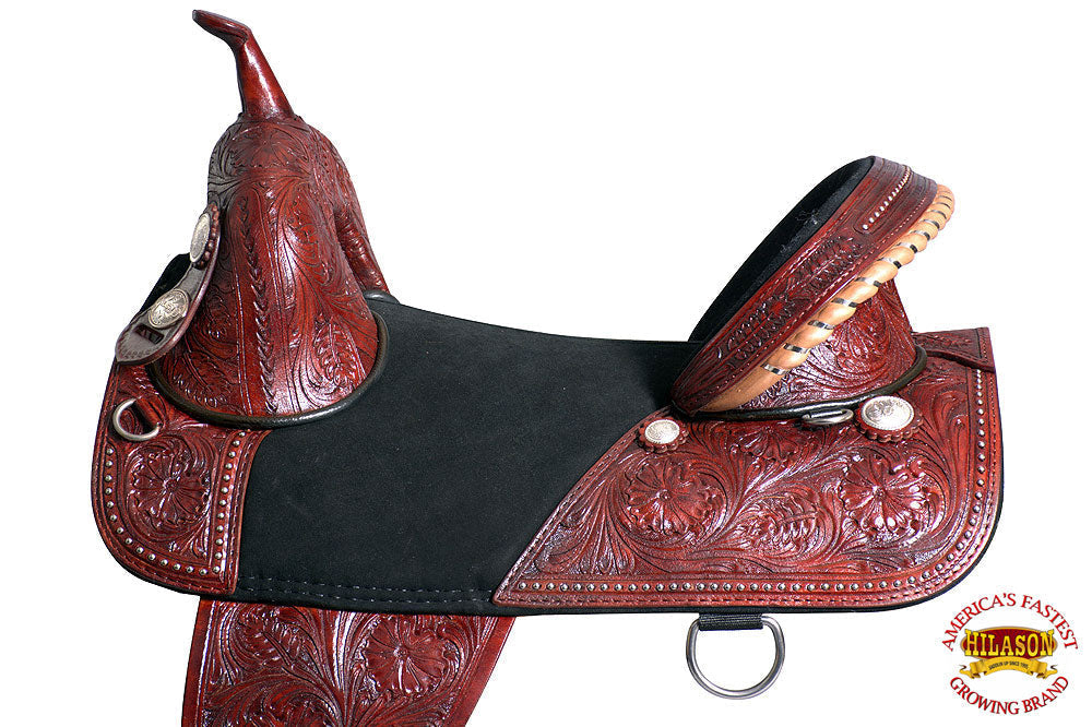 HILASON Western Horse Treeless Trail Barrel Saddle American Leather | Horse Saddle | Western Saddle | Treeless Saddle | Saddle for Horses | Horse Leather Saddle