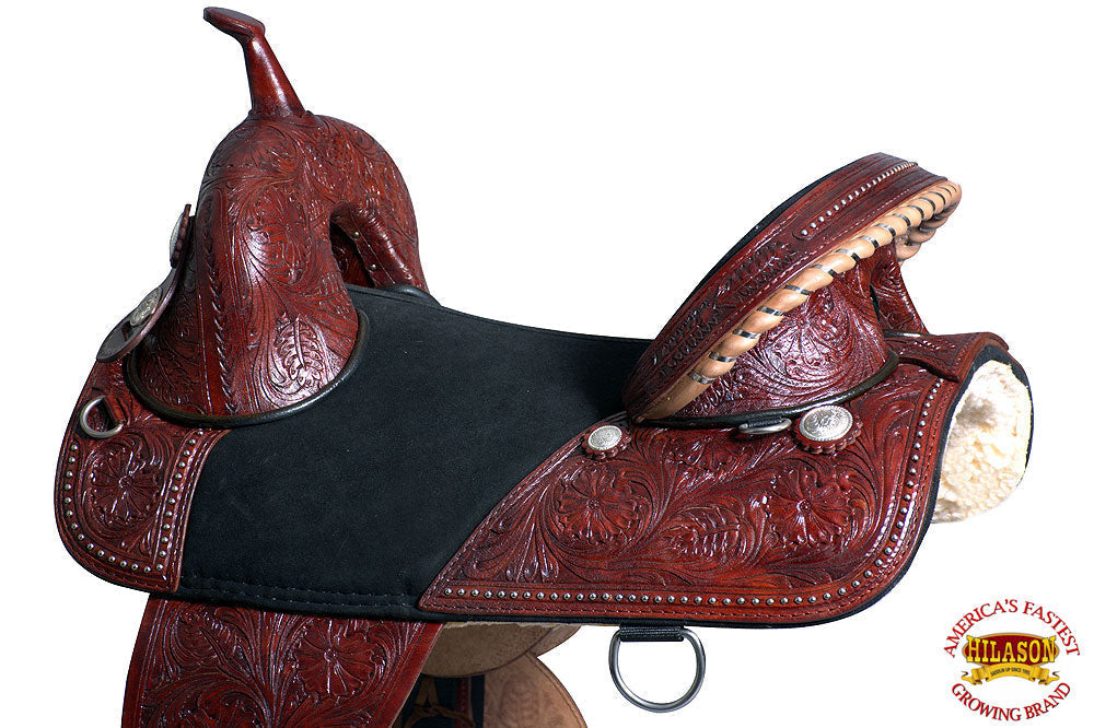 HILASON Western Horse Treeless Trail Barrel Saddle American Leather | Horse Saddle | Western Saddle | Treeless Saddle | Saddle for Horses | Horse Leather Saddle
