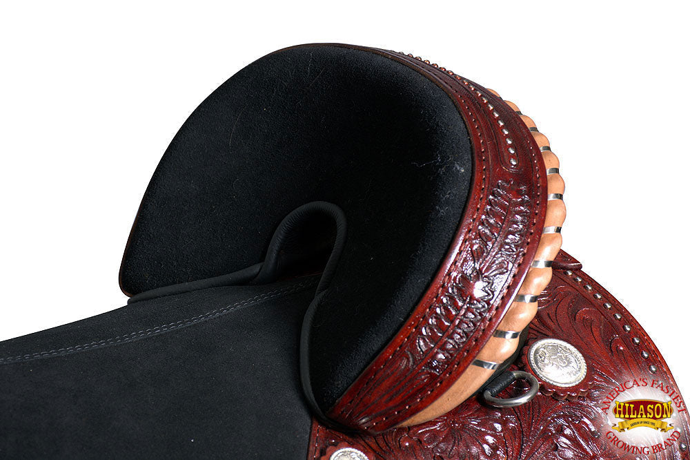 HILASON Western Horse Treeless Trail Barrel Saddle American Leather | Horse Saddle | Western Saddle | Treeless Saddle | Saddle for Horses | Horse Leather Saddle