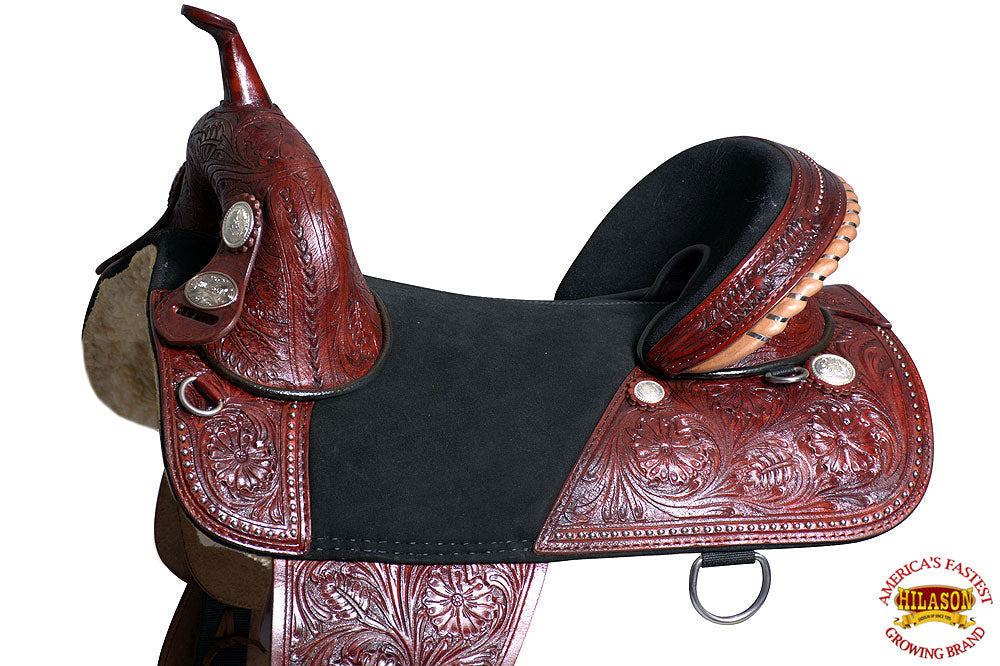 HILASON Western Horse Treeless Trail Barrel Saddle American Leather | Horse Saddle | Western Saddle | Treeless Saddle | Saddle for Horses | Horse Leather Saddle