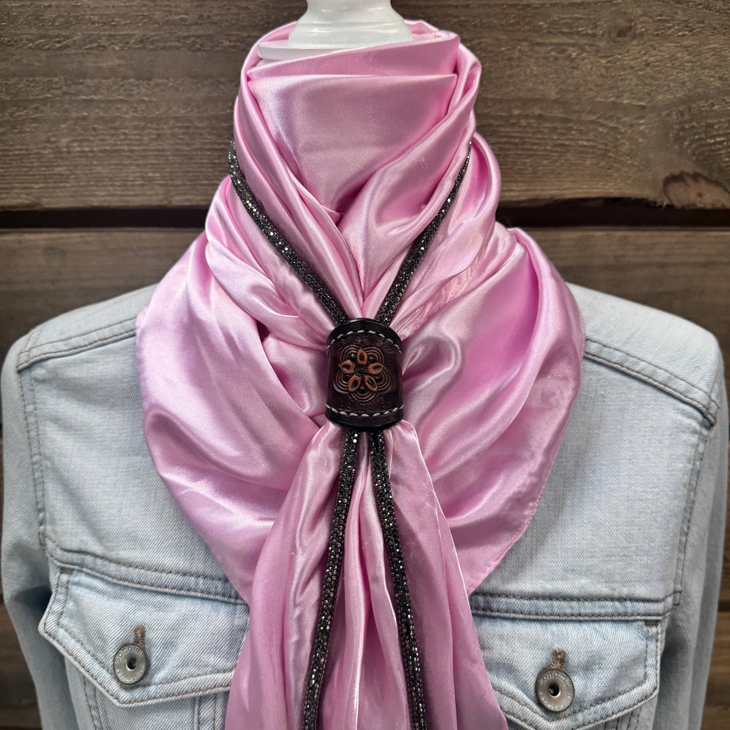 35X35" Solid Pink Wild Rag / Scarf - Leather Slide and Bolo Tie
