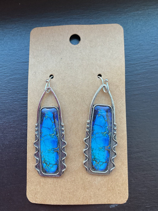 Blue Stained Glass Dangle Earrings