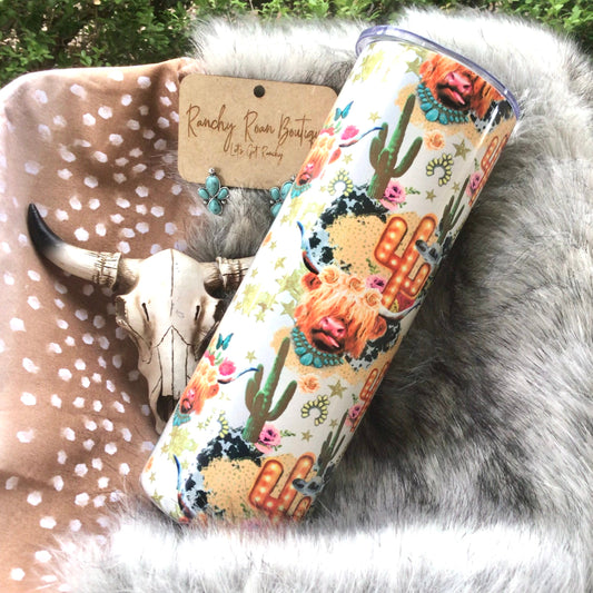 Fancy Highland Cow Western Shimmer 20oz Skinny Tumbler