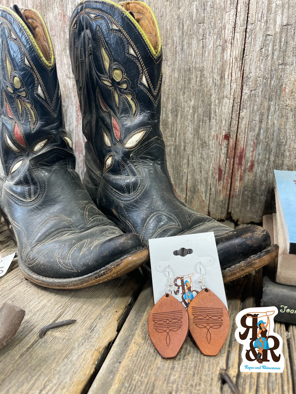 Leather Boot Stitch Earrings