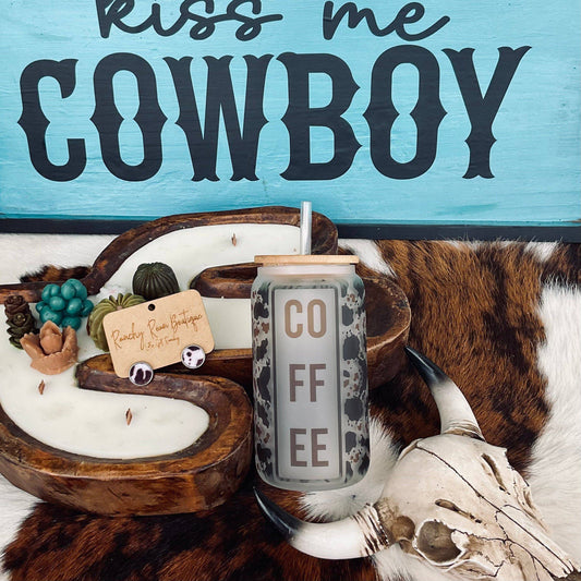 Coffee Cowhide Frosted Glass 16 oz Western Tumbler