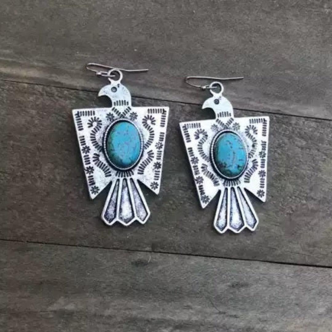 Thunderbird Turquoise Dangle Silver Fashion Earrings WA131